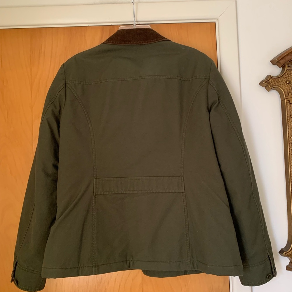 L.L. Bean Olive Green Jacket with Brown Collar - Picture 6 of 7